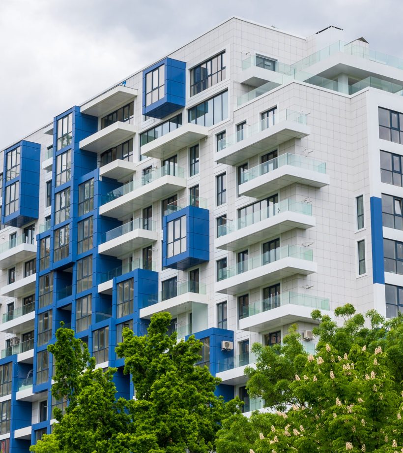modern white and blue residential building, Chisinau, Moldova